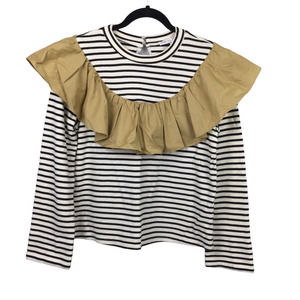 English Factory Women's Ruffle Keyhole Split Cuff Striped Long Sleeve Top M